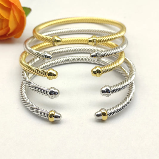 FASHIONISTA DY High-Quality Gold-Plated Diamond-Set Round-Toe Bangle, Unisex Silver-Plated Diamond-Set Round-Toe Bangle, Jewelry