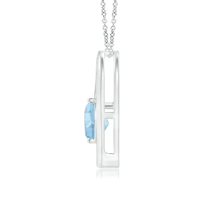 Beautiful Tilted Heart Shape Aquamarine With Diamond Pendant With 14k Gold Valentine Gift Heart Pendant Fine Jewelry For Women