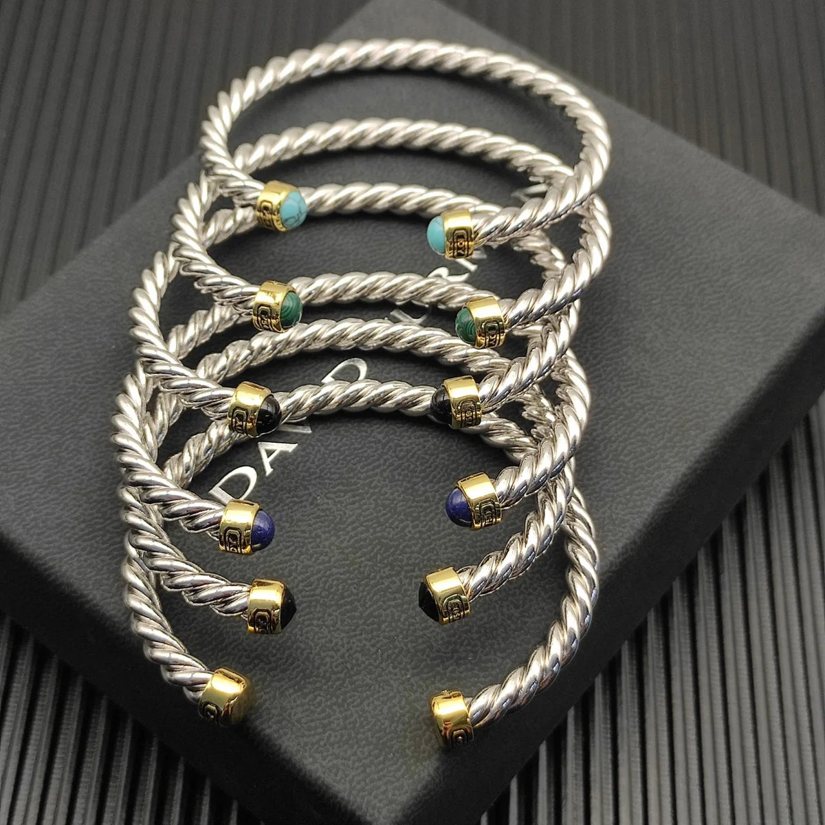 FASHIONISTA DY High-Quality Gold-Plated Colored Gemstone Bangle, Unisex Silver-Plated Colored Gemstone Bangle, Jewelry