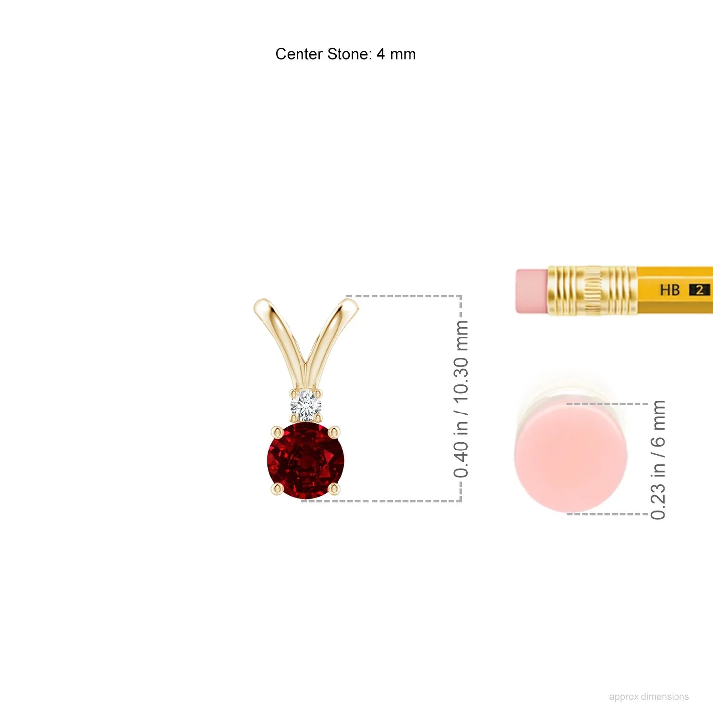 14K Gold Round Brilliant Cut 0.24 Ctw Ruby Gemstone Solitaire V-Bale Pendant with 0.1 Ct Diamond Luxury Stylish Pendant Necklace