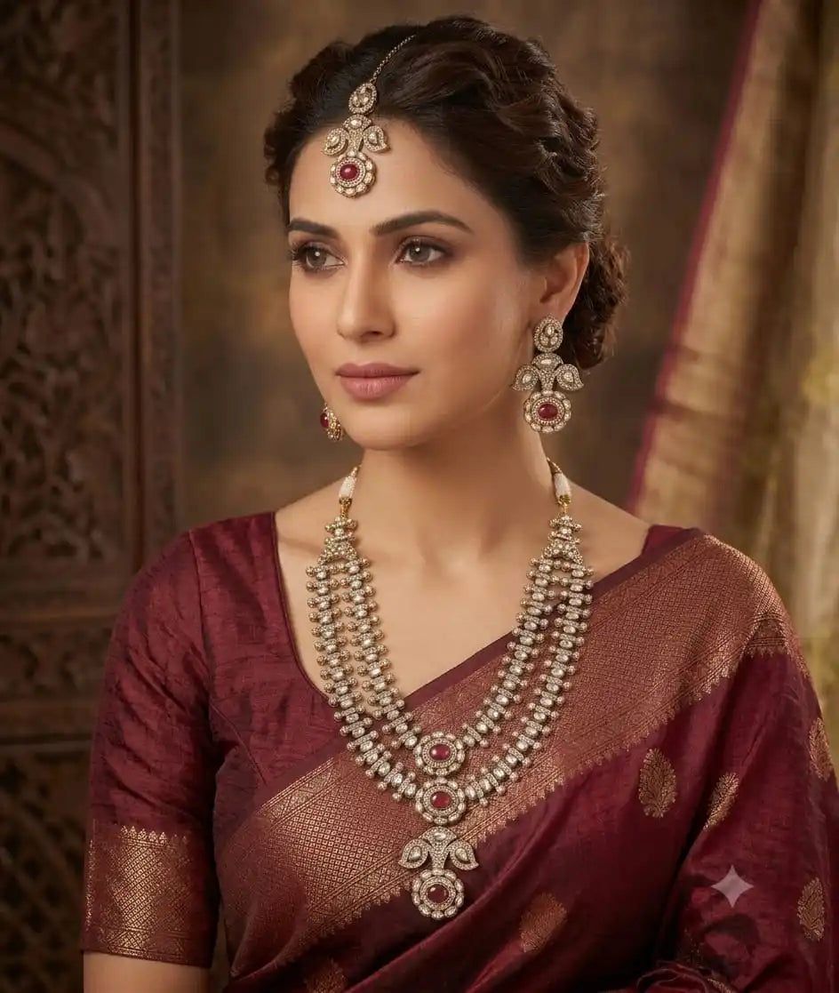 Royal Heritage Dual Layer Pearl Pendant Necklace Set for Women Traditional Bridal Wedding Party Festive Ethnic Designer Wear