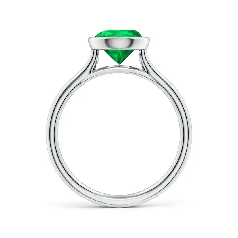 14K Solid Gold Bezel-Set Pear Emerald Solitaire Engagement Ring Handmade Customized Fine Jewelry Wedding