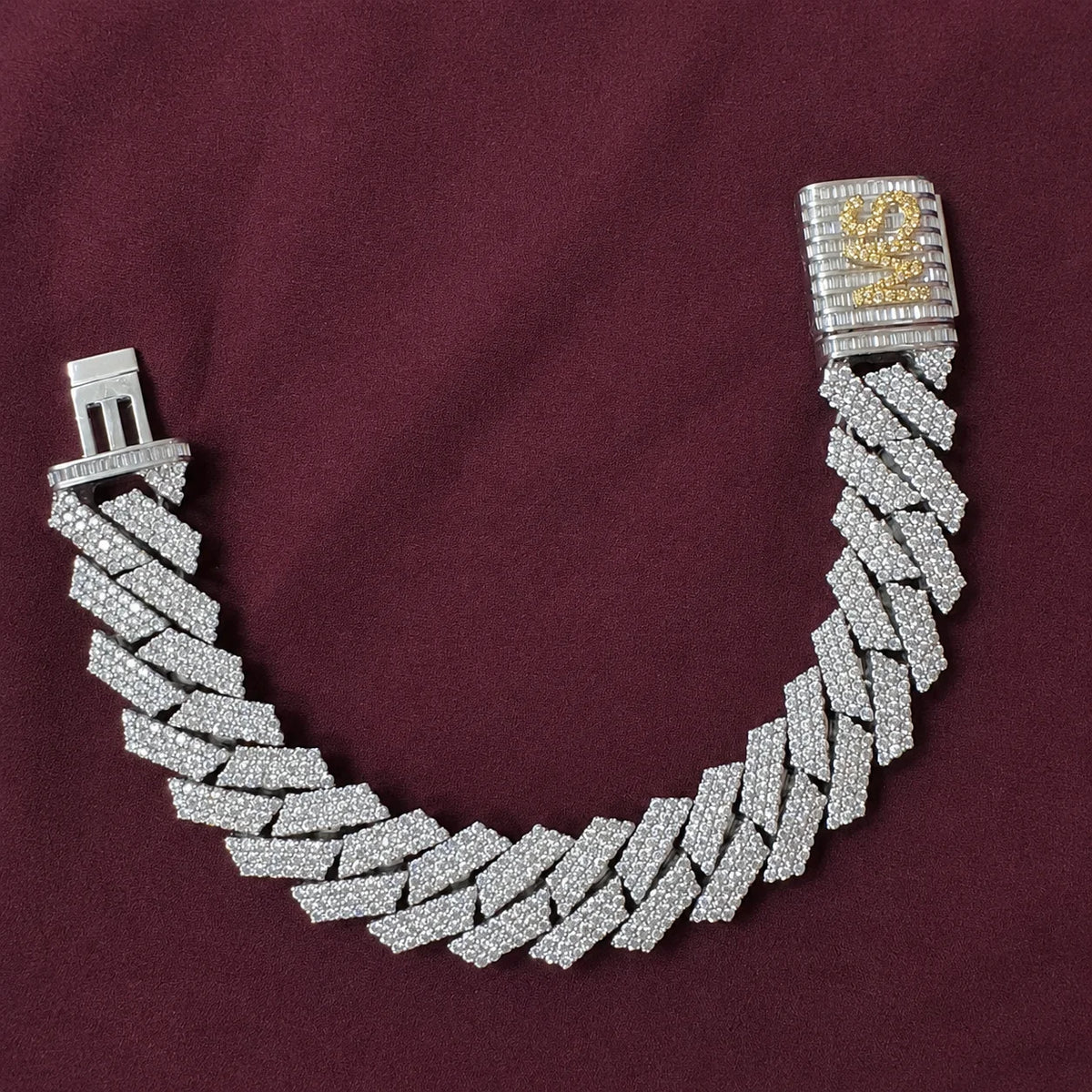 BiG-BOSS 18mm Lab Diamond Gold Plated 14K White Gold Customised Lock Hip Hop Bracelet Women's Iced Luxury Cuban Link Cushion Cut