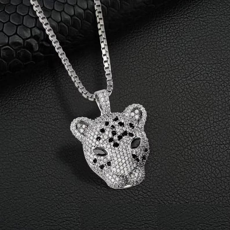 BiG-BOSS Iced Out Sterling Silver Channel Set Panther Head Pendant for Men with Moissanite in Bold Luxury Hip Hop Jewelry Style Party