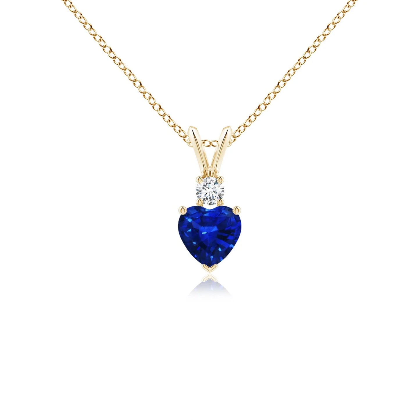 2026 New Arrival 14K 18K Gold Heart-Cut Natural 0.4Ct Blue Sapphire Pendant Link Chain Necklace With 0.04Ct Diamond Gift For Her