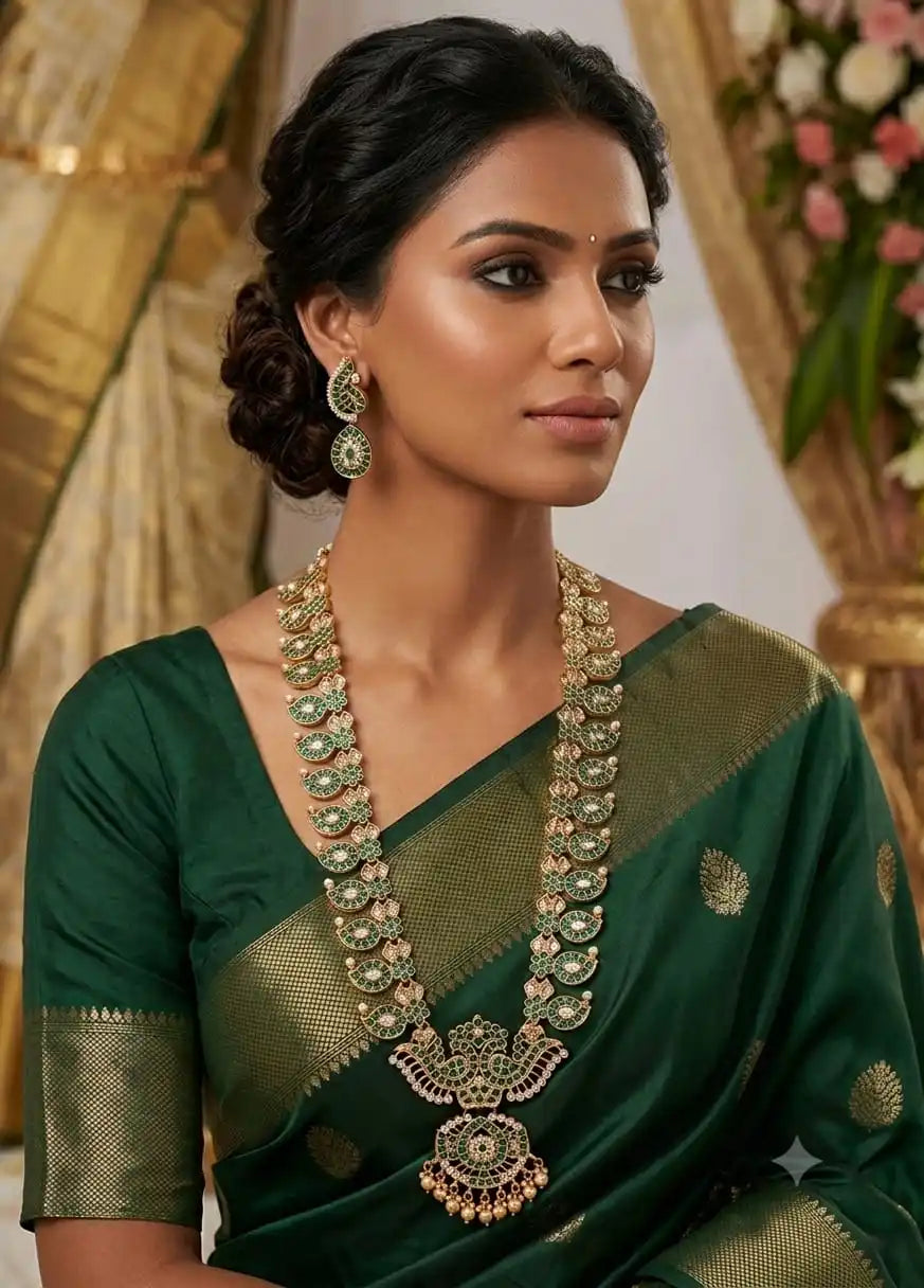 Premium Antique Finish Peacock Designer Necklace Set with Matching Drop Earrings Set