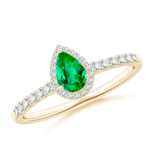 Trending Product Natural 6*4mm Pear Cut Zambian Emerald & Diamond Halo Ring 14k Gold Wedding Jewelry Pave Accent Diamond Ring
