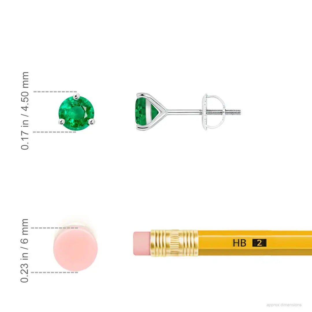 Natural Emerald Stud Earrings in 14kt White Gold, Dainty May Birthstone Solitaire Jewelry Minimalist Gemstone Earrings