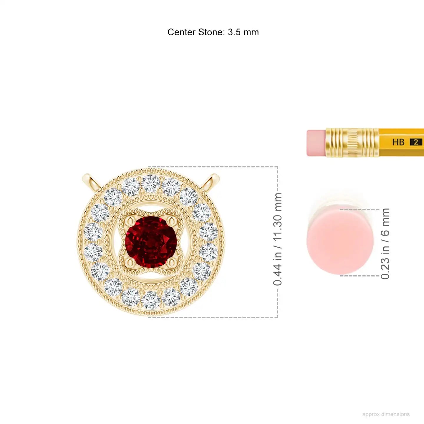14k Pure Vintage Style Natural 2.5mm Round Cut 0.06Ctw Red Ruby Halo Pendant With 0.06CT Real Diamond Milgrain Detailing Pendant