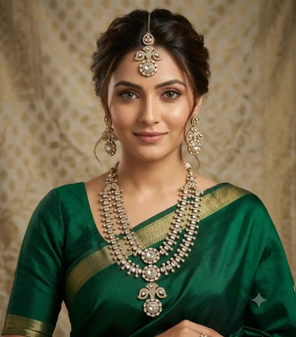 Royal Heritage Dual Layer Pearl Pendant Necklace Set for Women Traditional Bridal Wedding Party Festive Ethnic Designer Wear