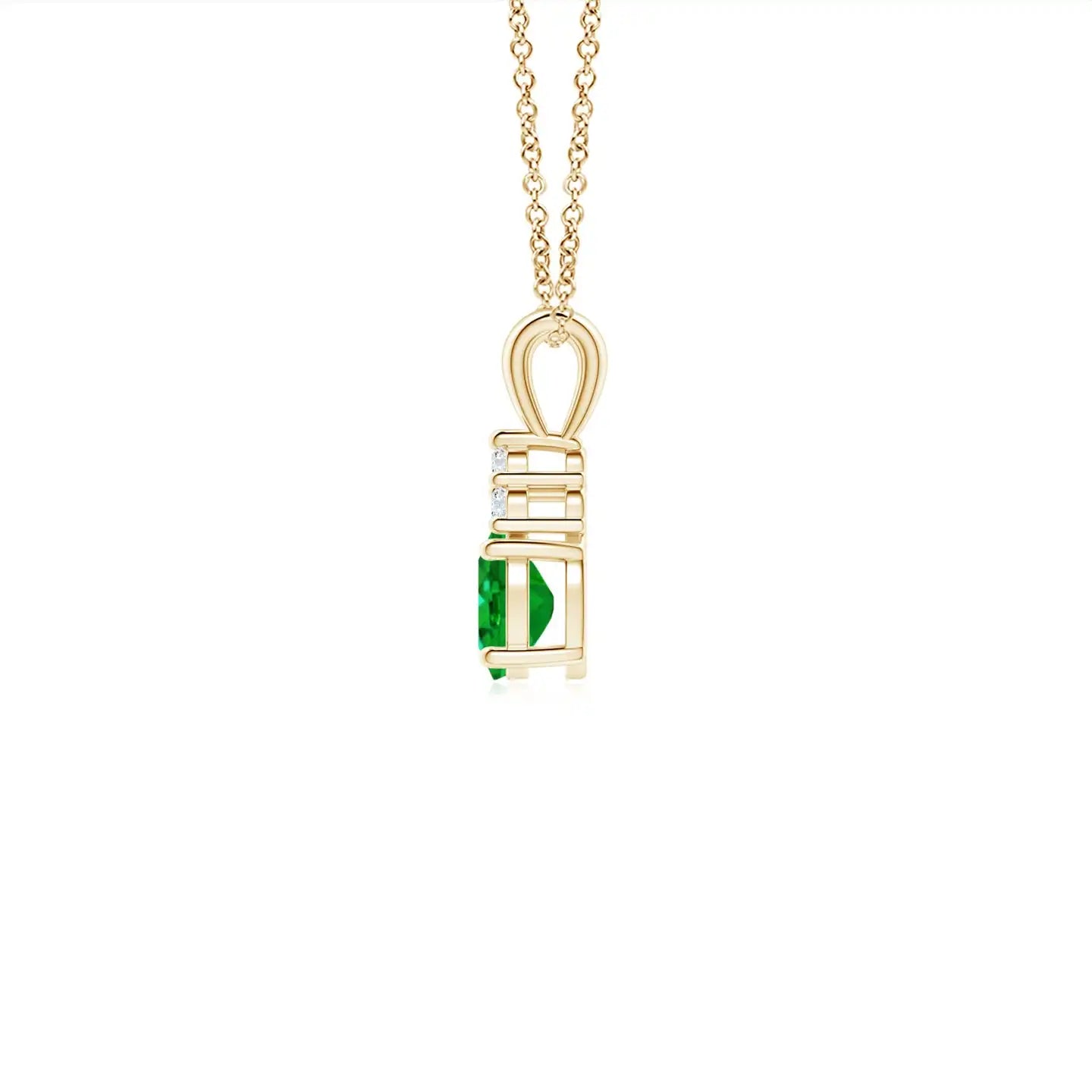 14K Solid Gold Natural Emerald Oval Emerald Solitaire Pendant with Trio Diamond Classic Fine Jewellery Anniversary Gift For Her