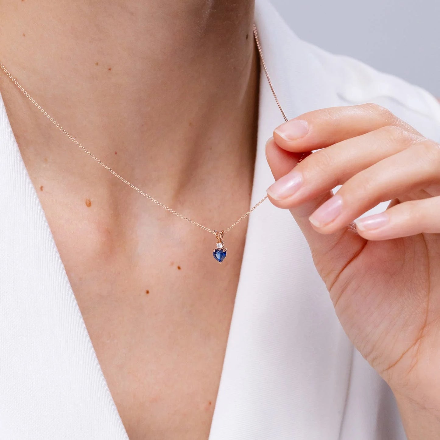 2026 New Arrival 14K 18K Gold Heart-Cut Natural 0.4Ct Blue Sapphire Pendant Link Chain Necklace With 0.04Ct Diamond Gift For Her