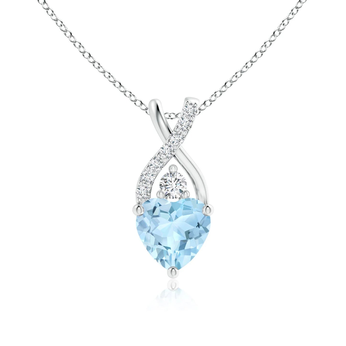14K Solid Gold Solitaire Heart Cut Aquamarine Gemstone Pendant With Twisted Natural Diamond Bale Romantic Gift For Her Pendant