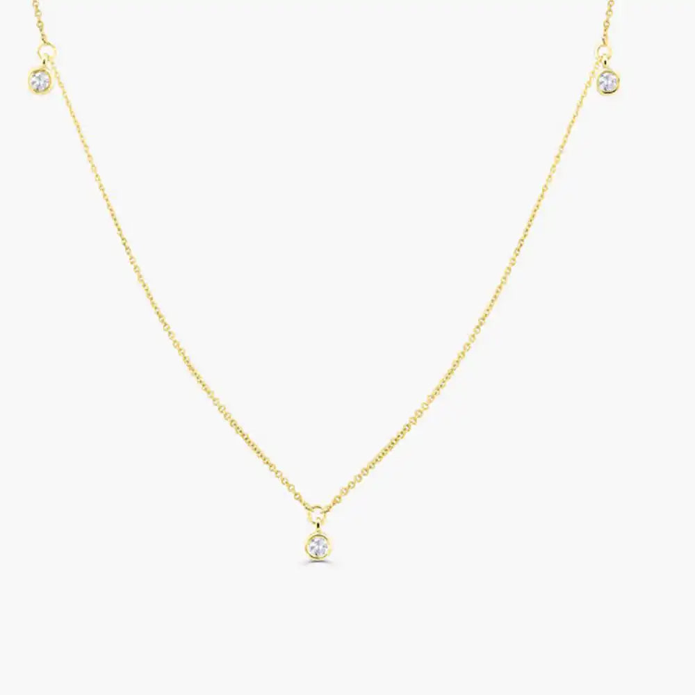 14k Gold Bezel Setting Natural Dangling Diamond Necklace 0.17ct Brilliant Cut Custom Made Wedding Wear Link Chain 2 Grams Third