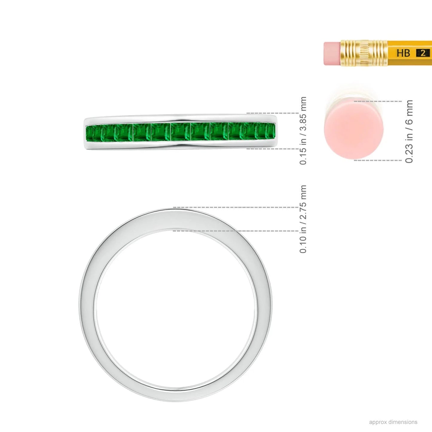 Top Quality Wholesale 2.4mm Square Cut Natural Green Emerald Gemstone Half Eternity Band Ring 14K Solid Gold Channel Sett Ring