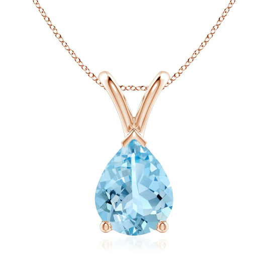 14K Solid Gold Natural Prong-Sett Pear Cut Aquamarine Gemstone Pendant High Quality Party Wear Unisex Link Chain Necklace OEM