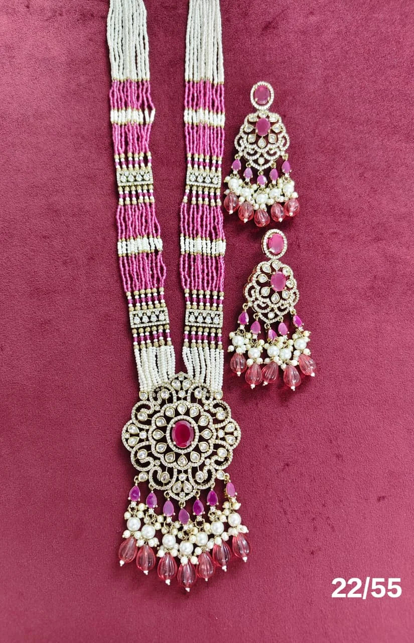 Luxury Multi Strand Pearl Pendant Necklace Set Gold Plated Bridal Wedding Traditional Long Haram Jewelry for Women Set