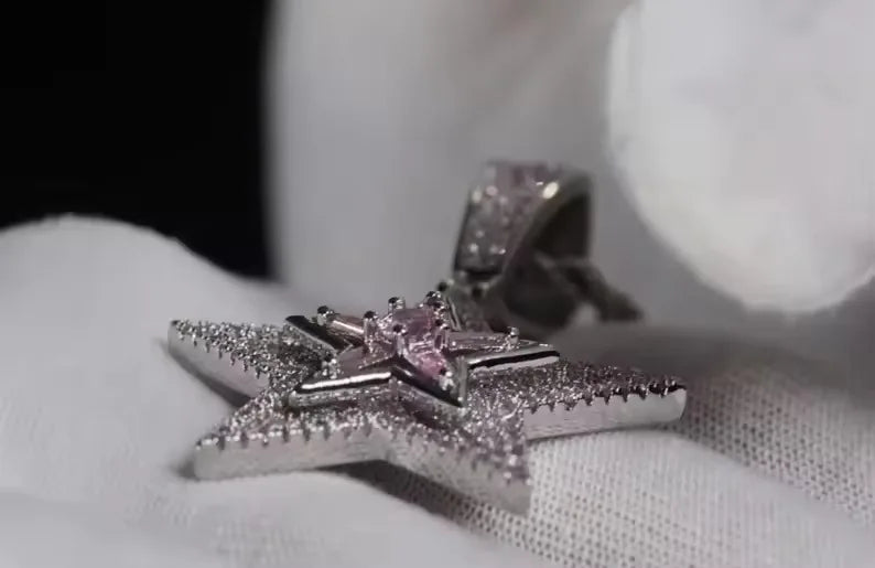 BiG-BOSS Krishnavii KP 078 Luxury Star Pendant for Men Women Iced Pink Cushion Cut Moissanite Channel Set Sterling Silver Hip Hop Jewelry