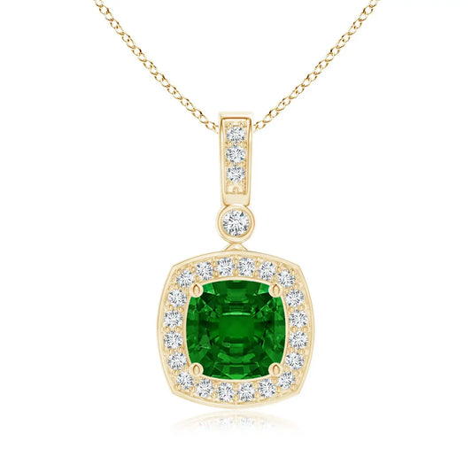 14K Solid Gold Natural Cushion Emerald Pendant With Diamond Halo Fine Jewellery May Birthstone Anniversary Gift For Her 2026