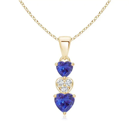 2026 14K Gold Natural Heart Cut Tanzanite & Diamond Dangling Three Heart Pendant IGI Certified Romantic Fine Jewelry Pendant