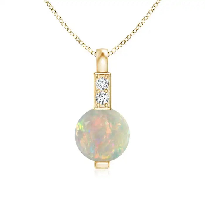 Luxury 14k Solid Gold Ethnic Style Pendant with Fire Opal & 0.01C Round Diamond Halo High Quality Jewelry From India Wholesaler