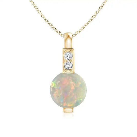 Luxury 14k Solid Gold Ethnic Style Pendant with Fire Opal & 0.01C Round Diamond Halo High Quality Jewelry From India Wholesaler