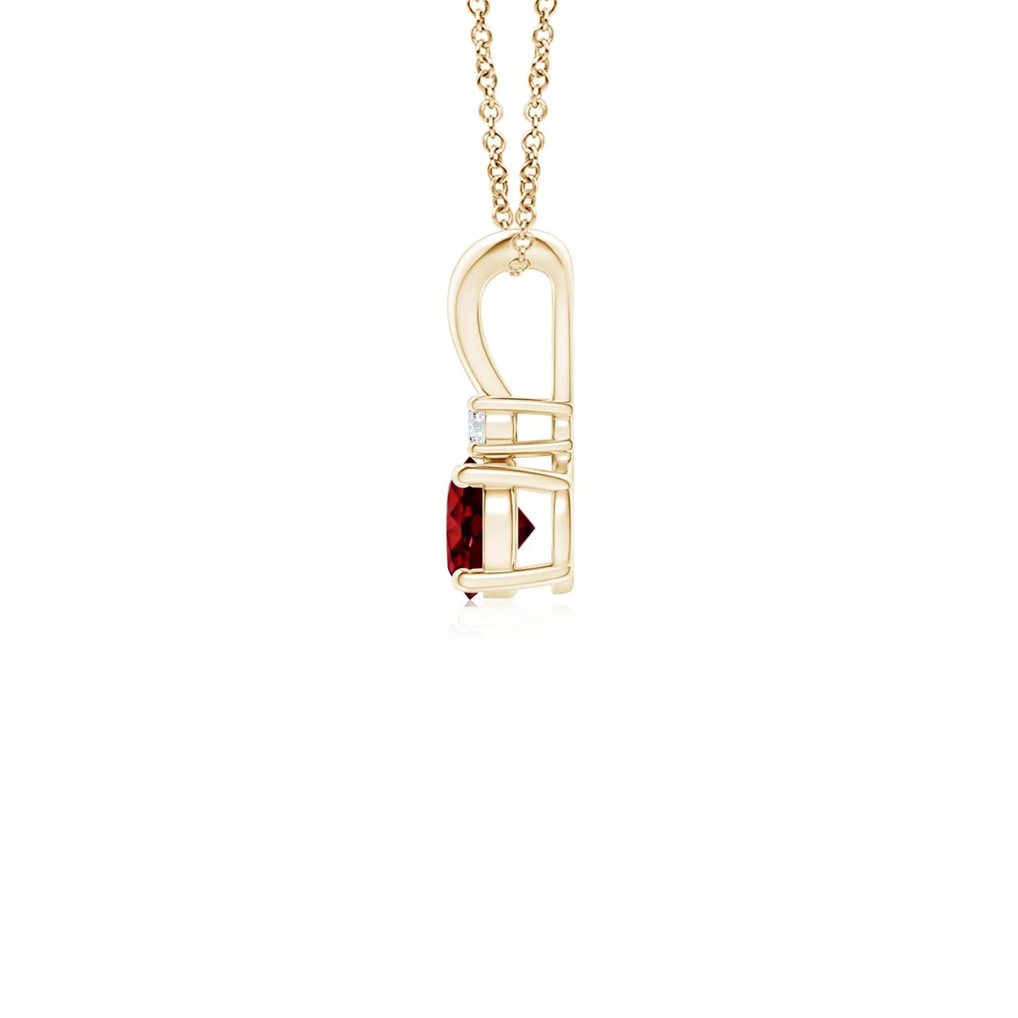 14K Gold Round Brilliant Cut 0.24 Ctw Ruby Gemstone Solitaire V-Bale Pendant with 0.1 Ct Diamond Luxury Stylish Pendant Necklace