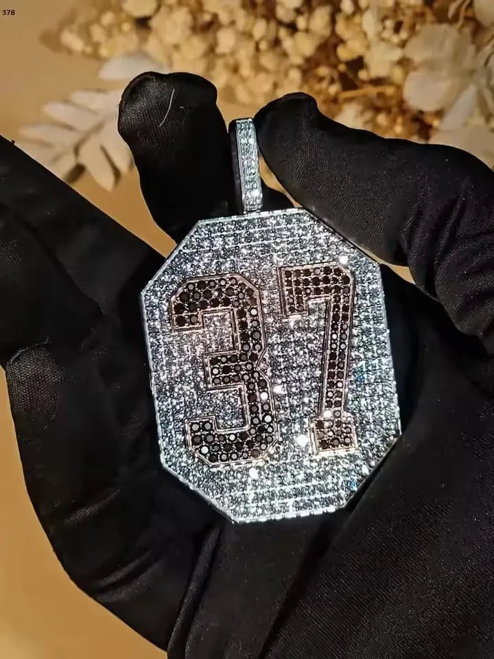 BiG-BOSS Iced Out Number Pendant with Moissanite Channel Setting Sterling Silver Black Stone Luxury Hip Hop Custom Style Jewelry for Men