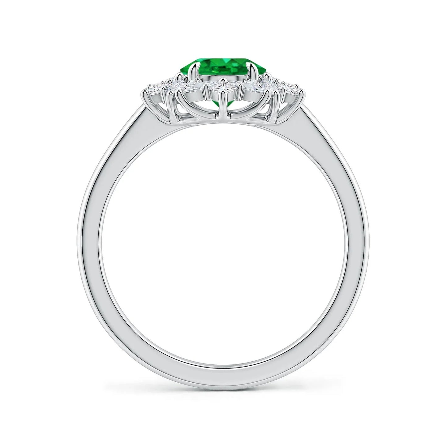 14K Pure Gold Women's Classic Oval Cut Green Emerald With Multi Shape Diamond Ring Halo Round Brilliant Diamond Engagement Ring