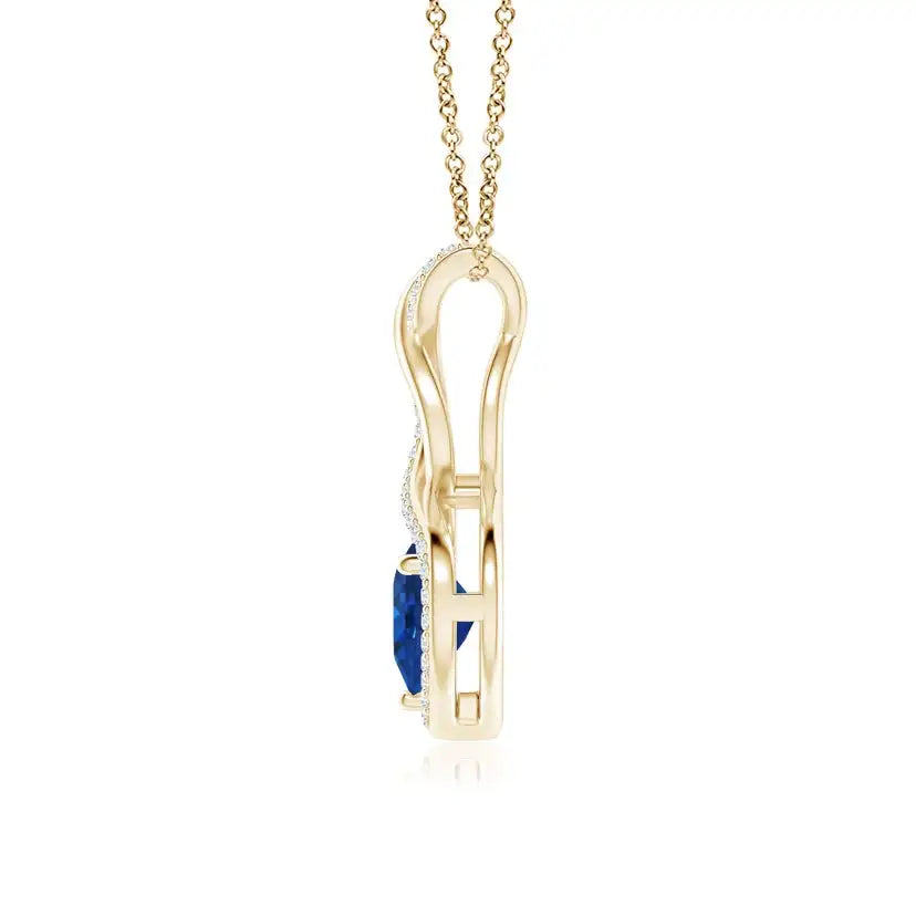 18k Pure Gold Heart & Infinity Design Natural Blue Sapphire With Diamond Accents Romantic Luxury IGI Certified Handmade Jewelry