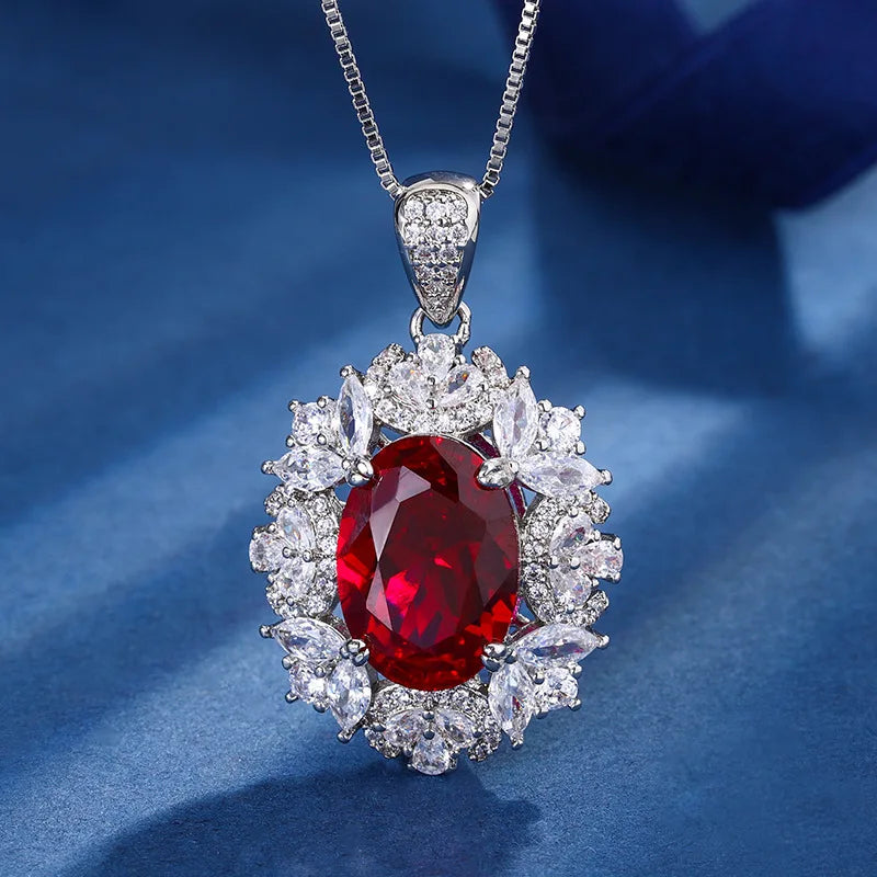 Gemfiori Luxury Women Flower Gemstone Jewelry Set Necklace Ring Earring Fashion High Quality CZ Synthetic Emerald Woman Wedding Jewellery