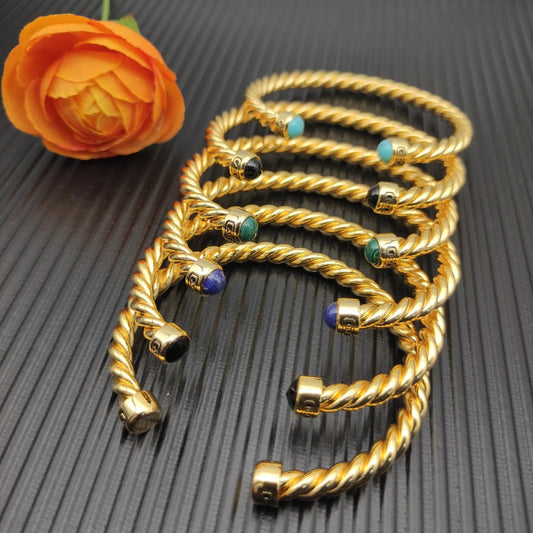 FASHIONISTA DY High-Quality Gold-Plated Colored Gemstone Bangle, Unisex Silver-Plated Colored Gemstone Bangle, Jewelry