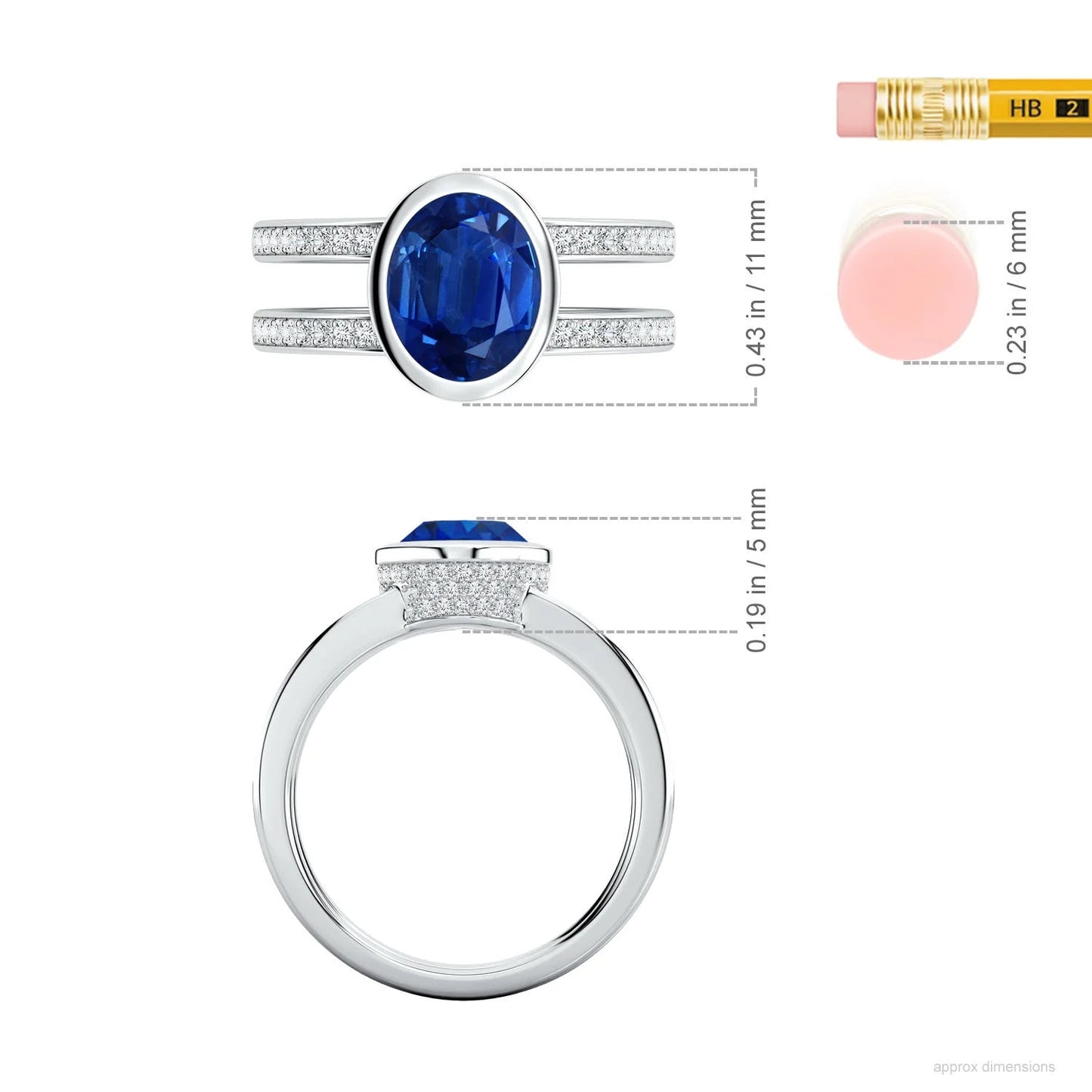 14K Gold Bezel-Set Oval Cut Natural Blue Sapphire Dual Shank Ring with Pave Accent Diamond Customized Jewelry Engagement Ring