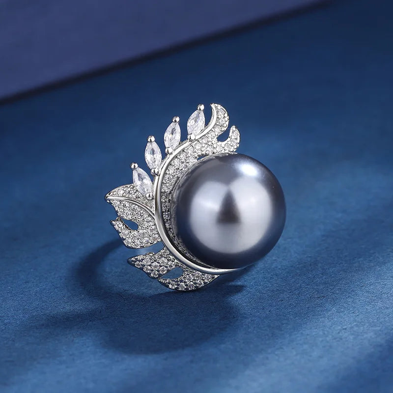 XOTICA High Quality Imitation White Pearl Jewelry Set Feather Design CZ Pendant Necklace Ring Stud Earring Elegant Tahitian Pearl Gifts