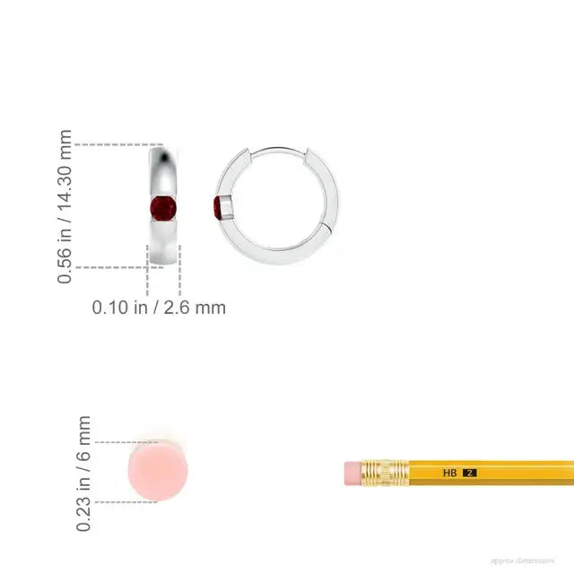 14kt White Gold Ruby Huggie Hoop Earrings, Bezel Set Round Ruby Earrings, Minimalist Fine Jewelry for Women Gift for Her