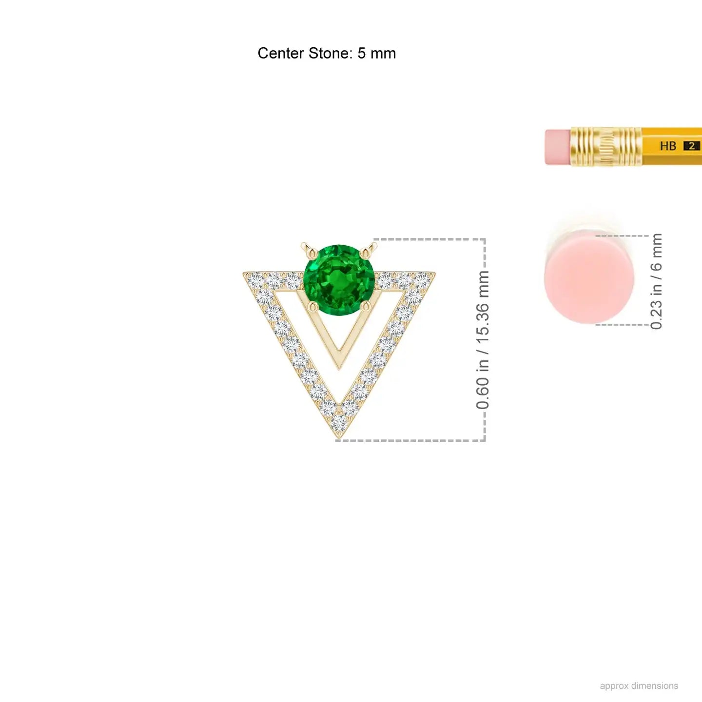 14k Solid Gold Natural Round Cut Emerald & Diamond Triangular Taurus Pendant Fine Jewelry Party Wear Stylish Link Chain Necklace