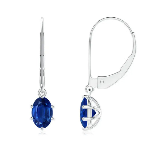 Oval Blue Sapphire Leverback Earrings in 14kt Solid Gold | Classic Royal Blue Gemstone Drop Earrings