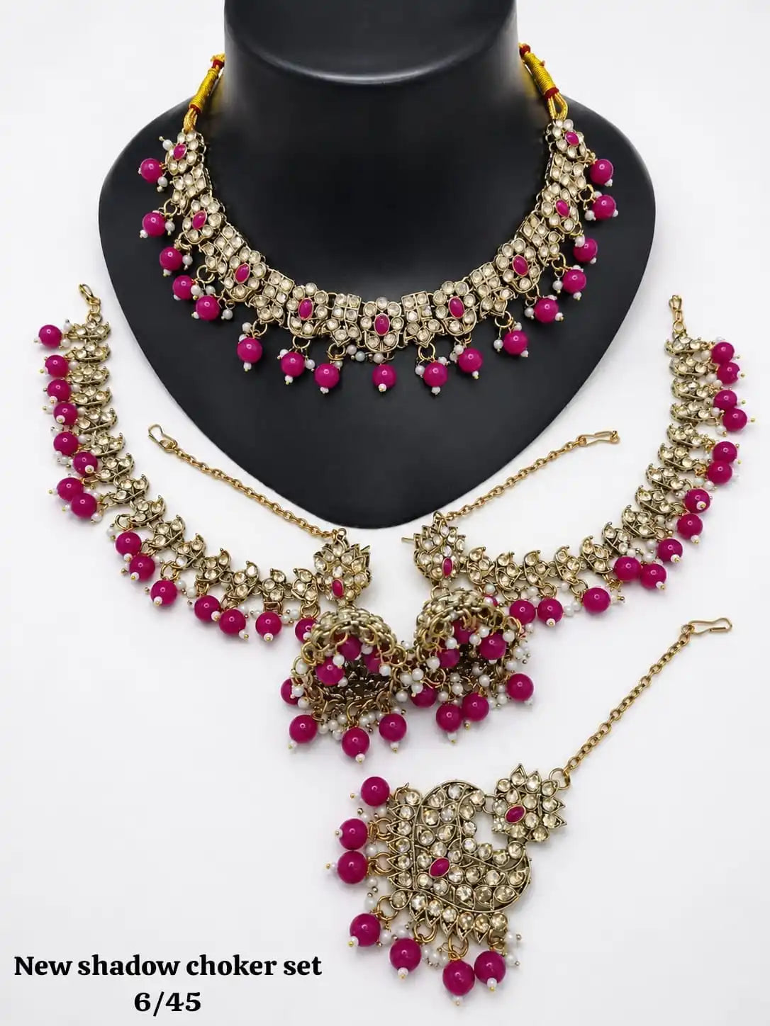 Wholesale Designer Green Kundan Choker Necklace Set with Earrings & Maang Tikka for Women Bridal Wedding Party Wear Set