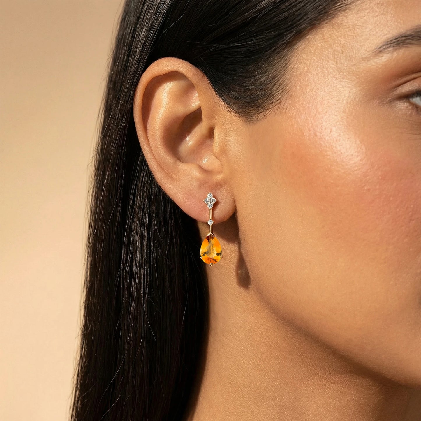 Natural Citrine Stone and Real Diamonds Earrings 18k Solid Gold Round Cut Gemstone Stud Earrings Cute Anniversary Jewelry Bulk