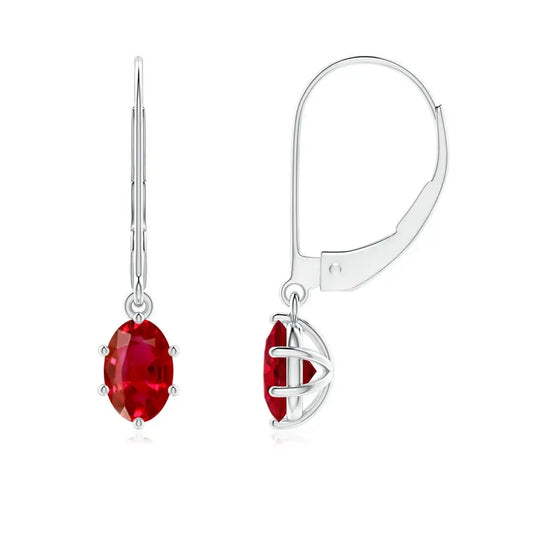 14kt Rose Gold Solitaire Oval Ruby Leverback Earrings Classic Red Gemstone Solitaire Drop Earrings July Birthstone Jewelry