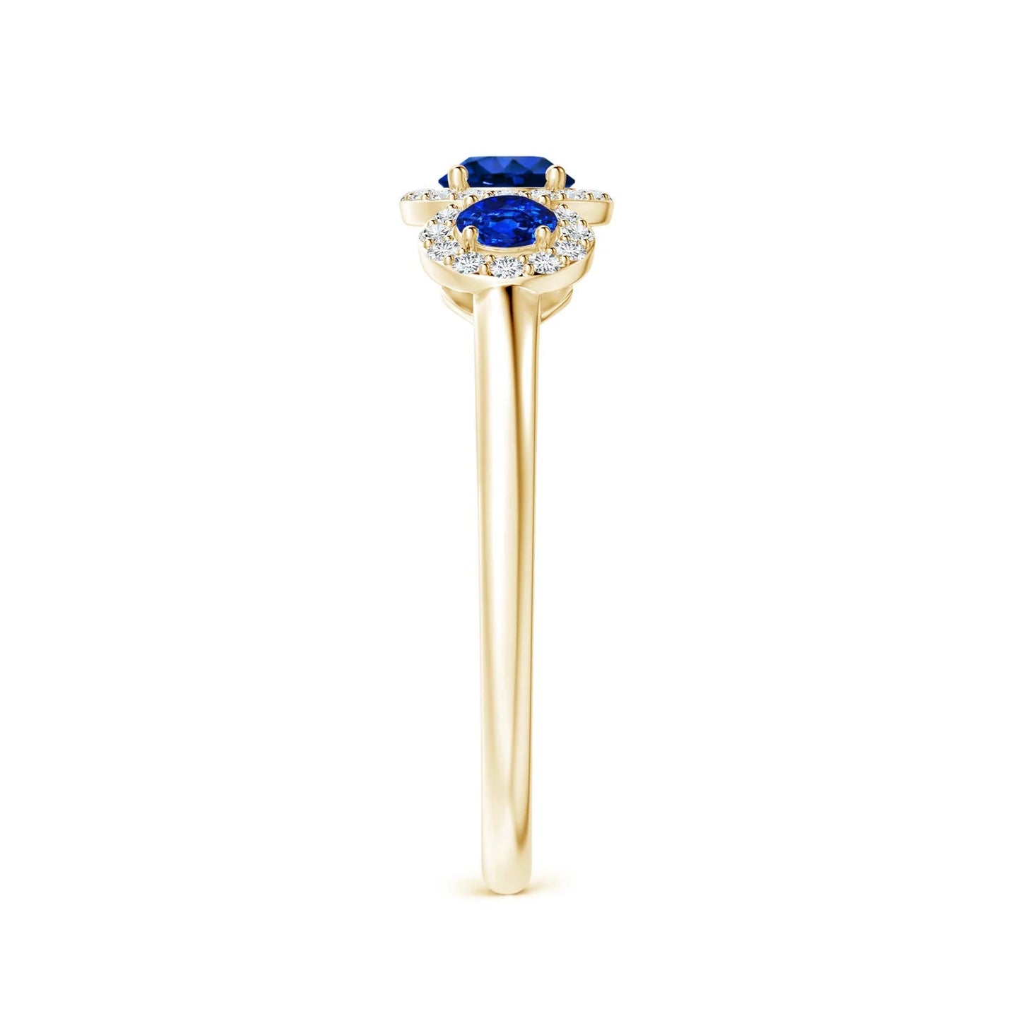 14K Gold Round Cut Natural Blue Sapphire Three Stone Trilogy Ring With Accent Diamond Certified Fine Jewelry Engagement Ring RTS