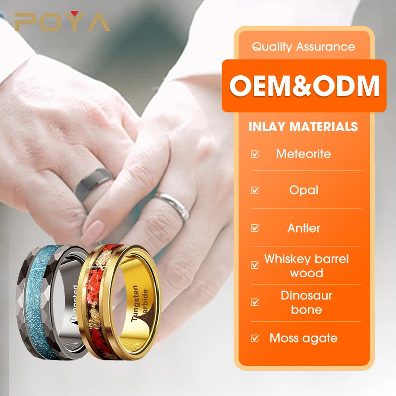 Custom High End 8mm Black Blue Brushed Mens Womens Tungsten Carbide Ring Fashion Band for Wedding Anniversary