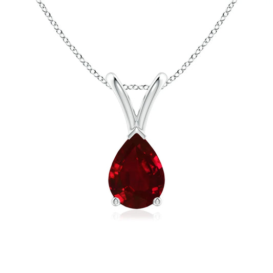 14K 18K Pure Gold V-Bale Pear-Shaped Natural Red Ruby Solitaire Pendant Link Chain Necklace Custom Handmade Fine Jewelry Pendant