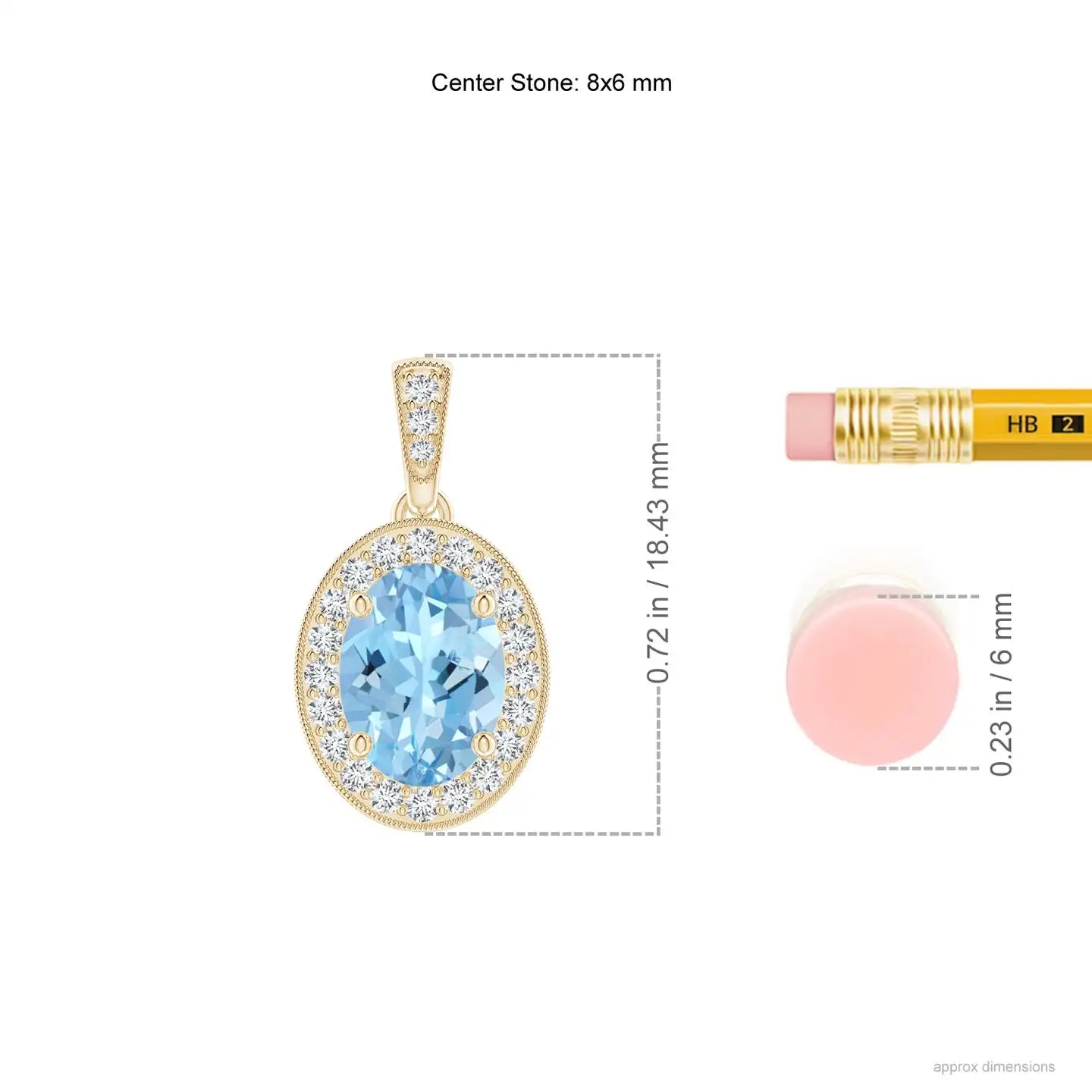 14K Gold Vintage Style IGI Certified 7*5MM Oval 0.66 Ctw Aquamarine Pendant With 0.12 Ctw Diamond Halo Luxury Party Wear Pendant