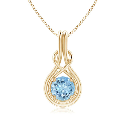 14k Solid Gold March Birthstone Aquamarine Infinity Knot Solitaire Pendant Handmade Fine Jewelry Bulk Wholesale Charm Pendant