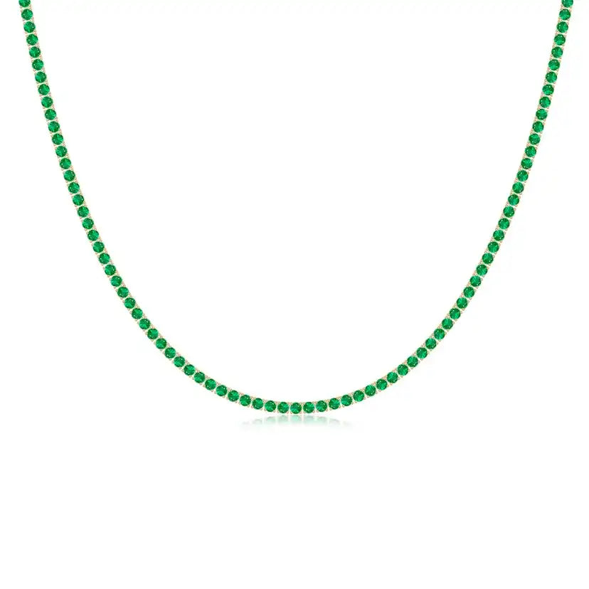14k Gold Natural 18.6Ctw Green Emerald Precious Gemstone Tennis Chain Necklace Minimalist 3mm Round Stone Luxury Tennis Necklace