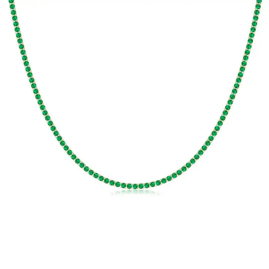 14k Gold Natural 18.6Ctw Green Emerald Precious Gemstone Tennis Chain Necklace Minimalist 3mm Round Stone Luxury Tennis Necklace