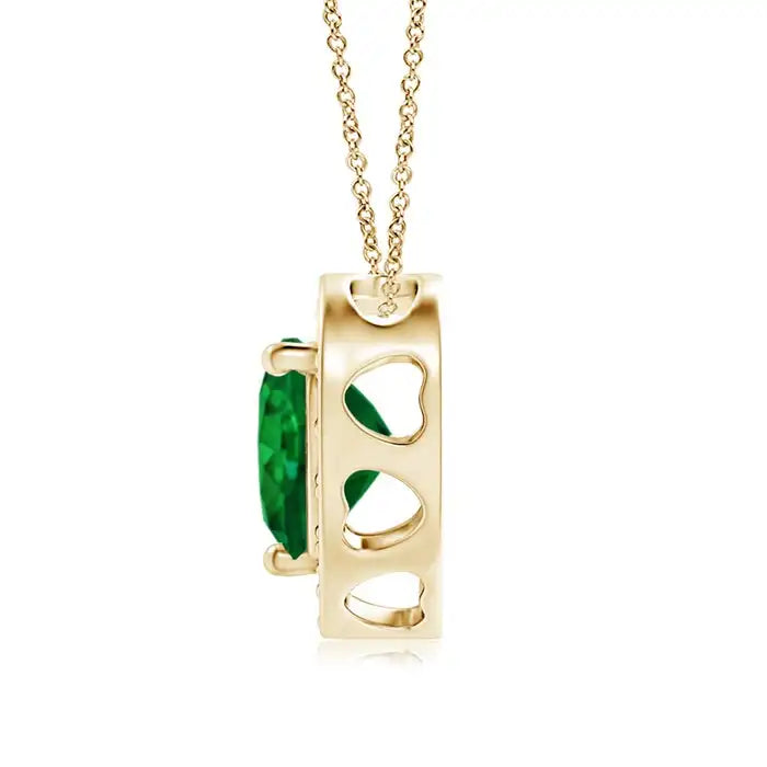 14K Pure Gold Heart-Shaped Zambian Green Emerald Pendant With Diamond Halo High Quality Claw Sett IGI Certified Gemstone Pendant