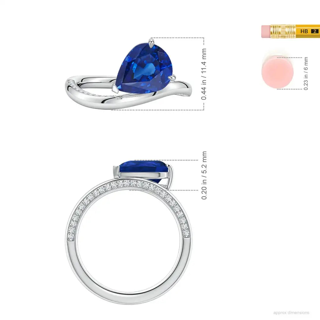Angled Pear Blue Sapphire Curved Solitaire Engagement Ring Handmade Customized Fine Jewelry Wedding 14K Solid Gold