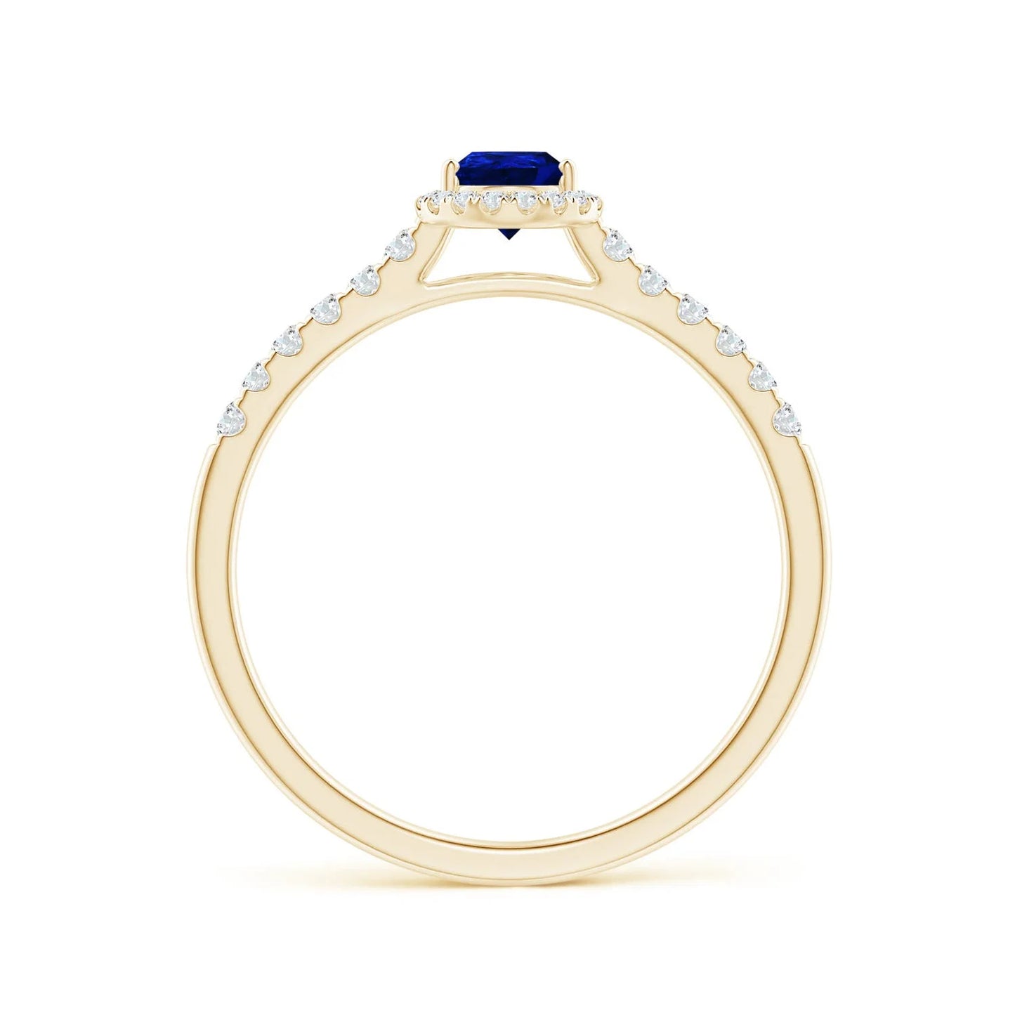 Elegant 14K Gold 0.44ct Pear Cut Blue Sapphire Halo Ring Pave Setting Certified Diamond Band Custom Fine Jewelry Engagement Ring